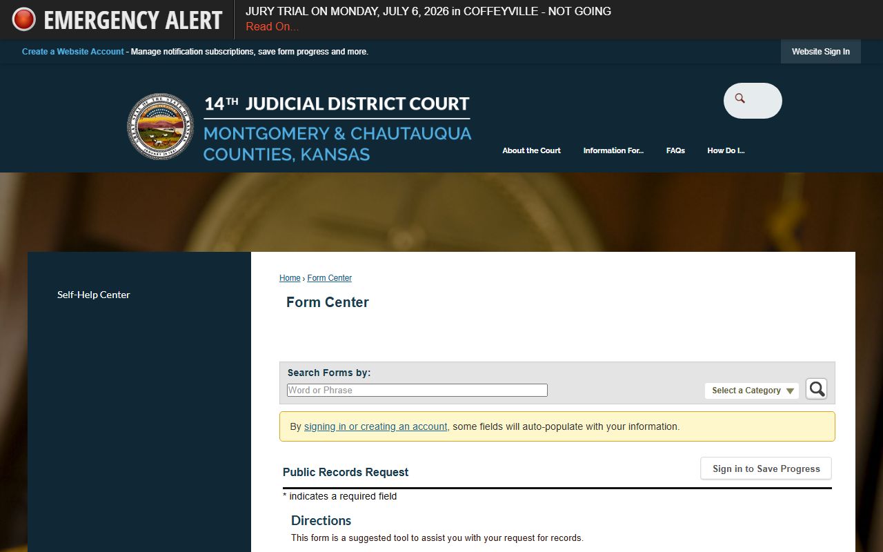 Chautauqua County Clerk of the District Court records request form