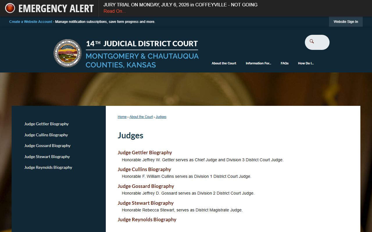 Chautauqua County Clerk of the District Court judges and court records