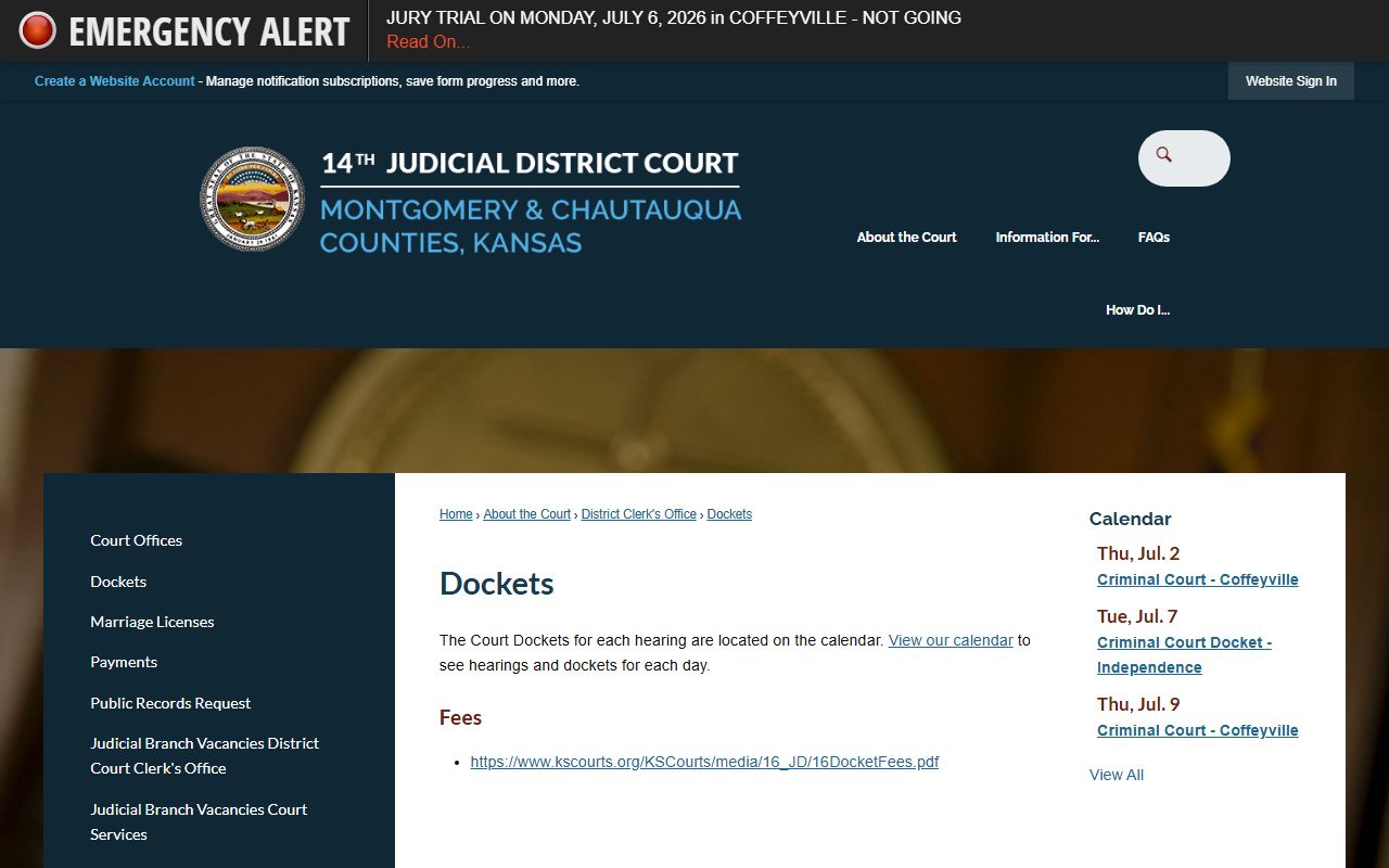 Chautauqua County court dockets 14th Judicial District dockets page