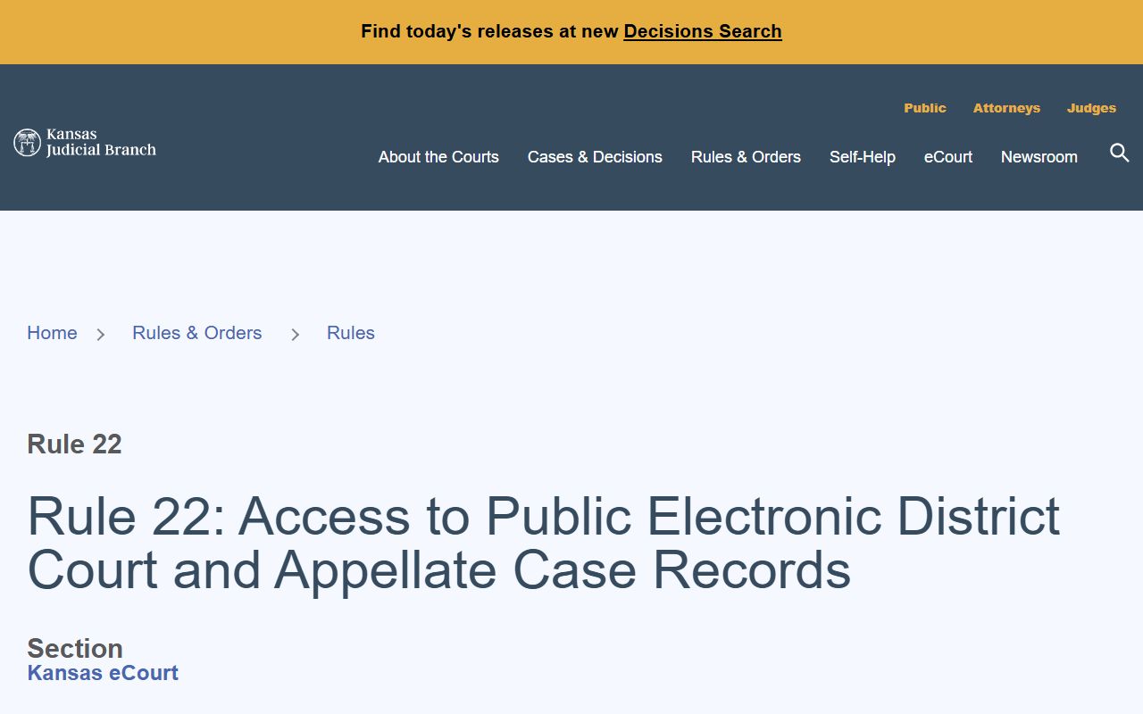 Chautauqua County court records Kansas Supreme Court Rule 22