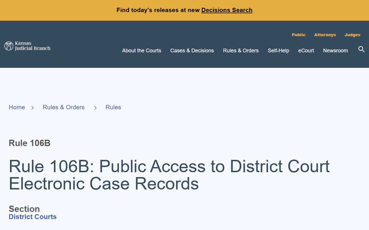 Chautauqua County court records Kansas Rule 106B access page