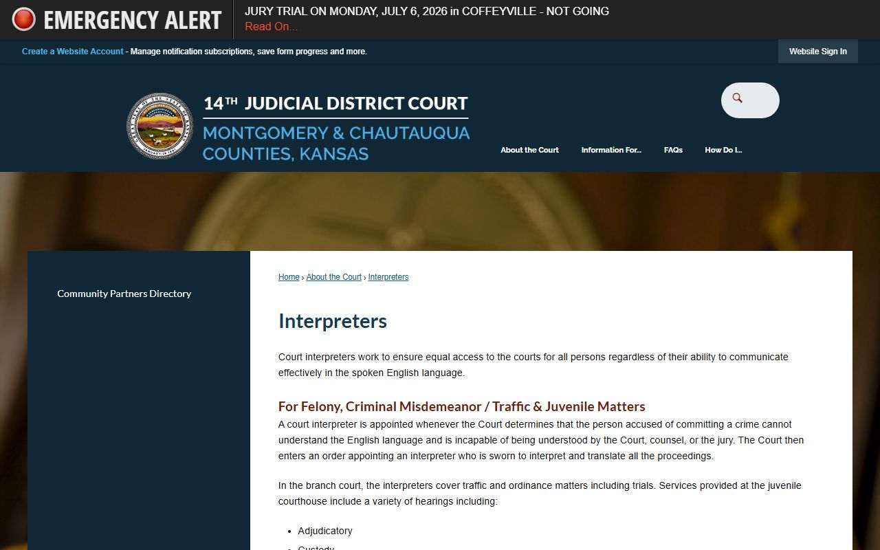 Chautauqua County District Court interpreter access records
